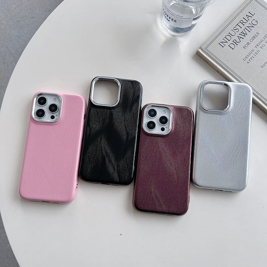 Luxury Water Ripple PU Soft Leather Phone Case with Metal Lens & Shockproof Protection