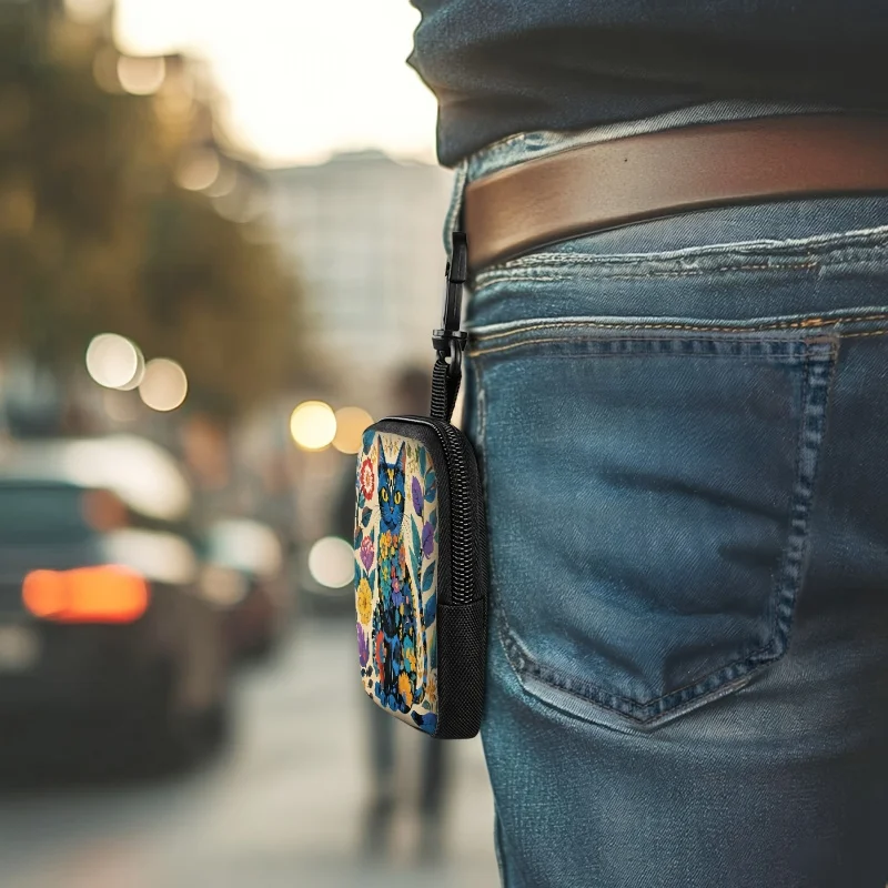 Colorful Cat Print Coin Purse Artificial Leather Zipper Storage Bag Multi Functional Mini Earphone Case