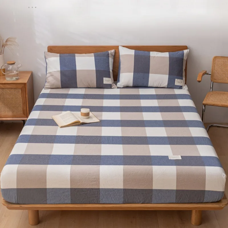

Dafang Grid Washed Cotton Bed Sheet Mattress Protective Cover Anti Slip Bed Sheet