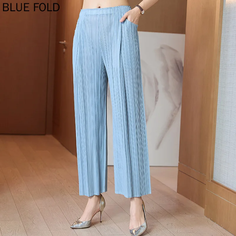 

MIYAKE-Women's Pleated Loose Pants, Casual Pocket Folding Pants, Summer Clothing, New Fashion