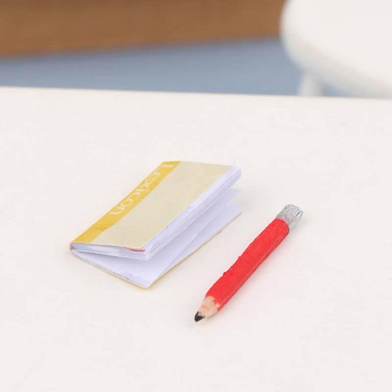 1 Set 1:12 Dollhouse Miniature Notebook Pencil Eraser Student Stationeries Model Kid Pretend Play Toys Doll House Accessories 4