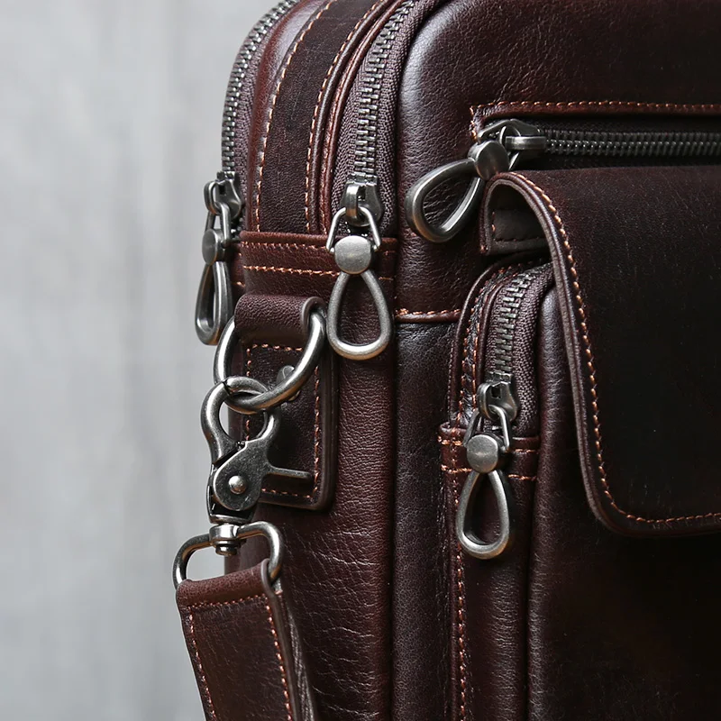 NZPJ Genuine Leather Men Shoulder Bag Natural Cowhide Crossbody Bag Business Fashion Small Backpack Suitable For 10-inch IPad