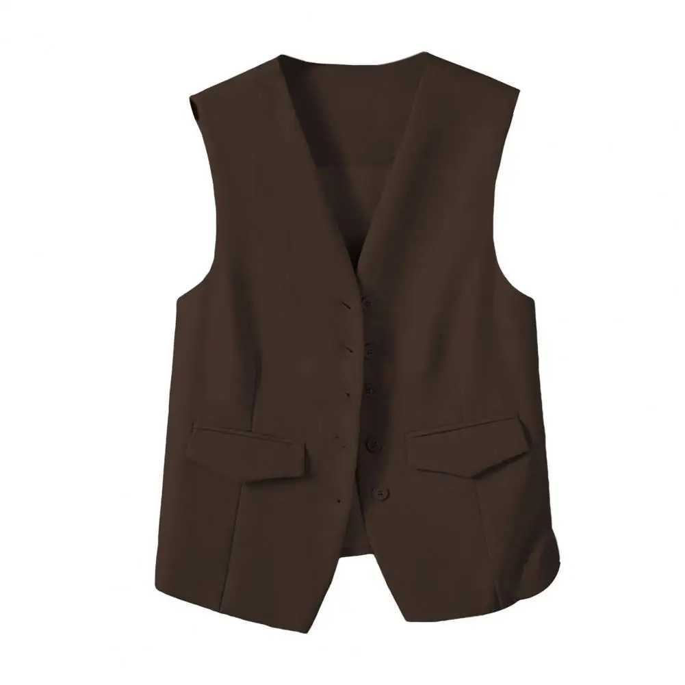 

Lightweight Spring Vest Women Vest Elegant V-neck Waistcoat for Women Formal Office Wear Vest with Single-breasted for Commute