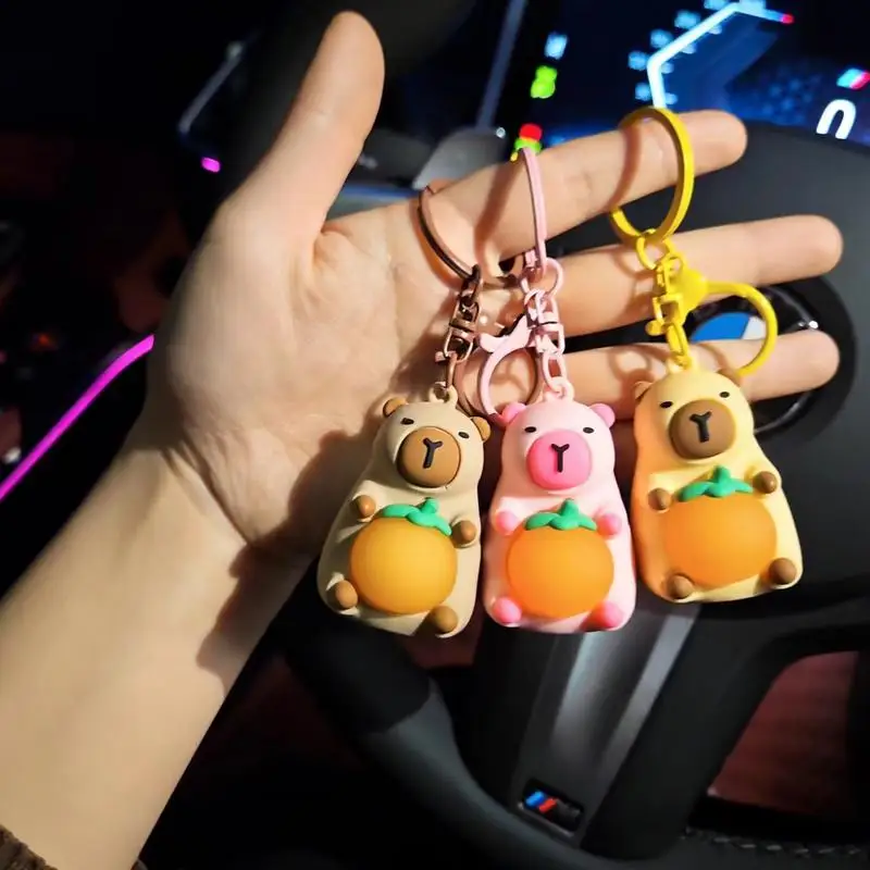 Cute Capybara Keychain With Lighted Creative Luminous Capibara Anime Lighting Keyring Mini Doll Capybara Keyring accessories