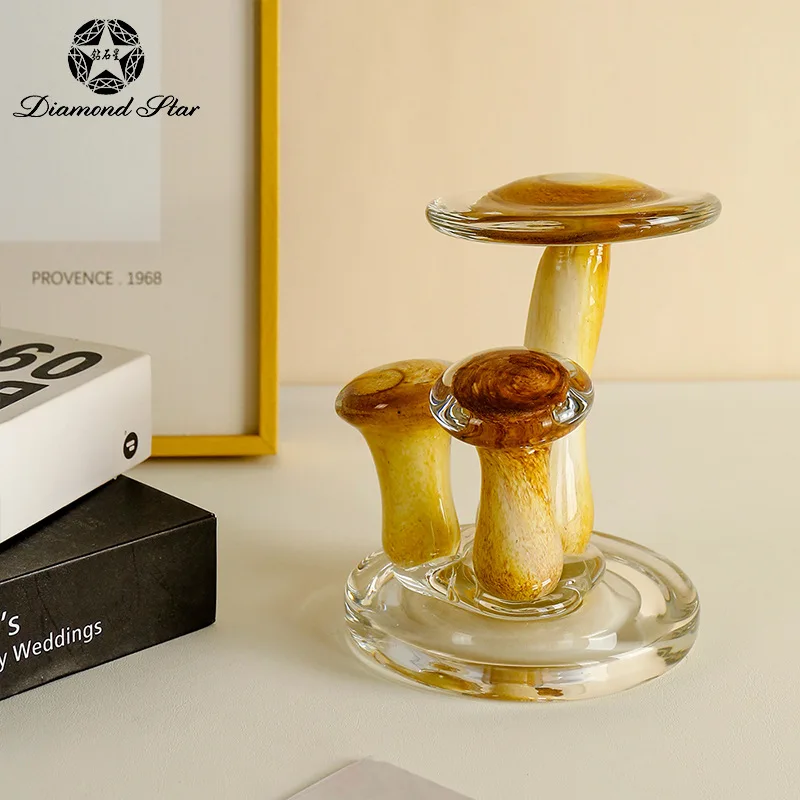 

Creative Home Decor Glass Mushroom Figurines Simple Living Room Table Ornaments Aesthetic Office Desktop Statues Accessories