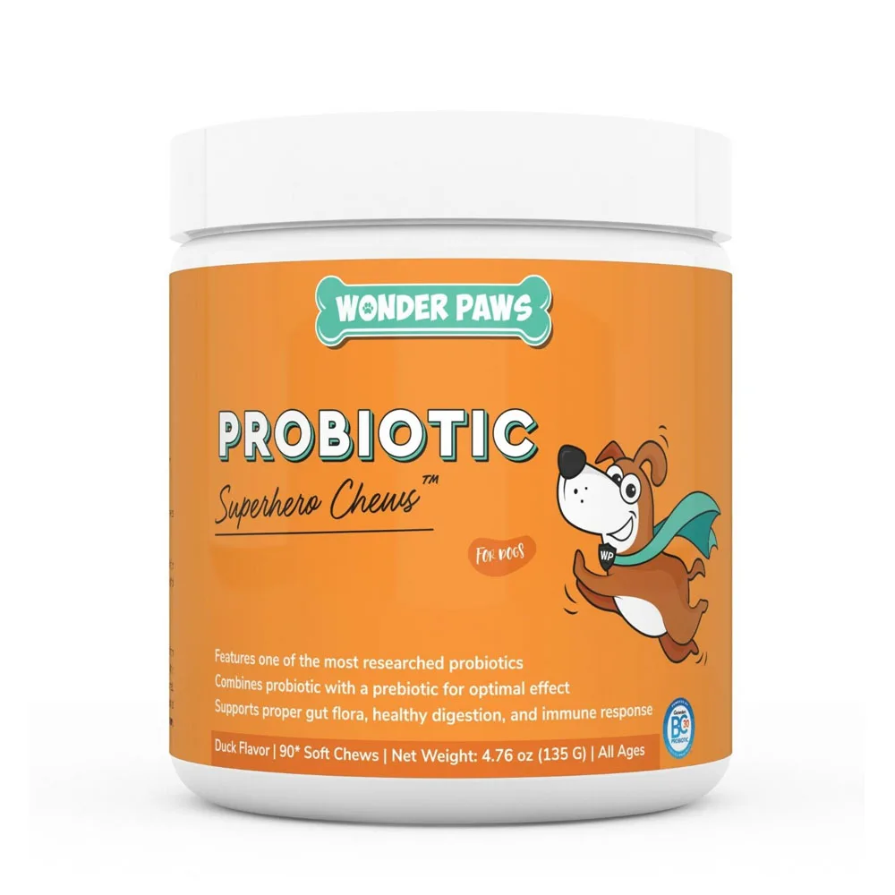 Wonder Paws Probiotic Chews for Dogs, Supports Gut Health, Digestion, Gas, Constipation, 90 Chews