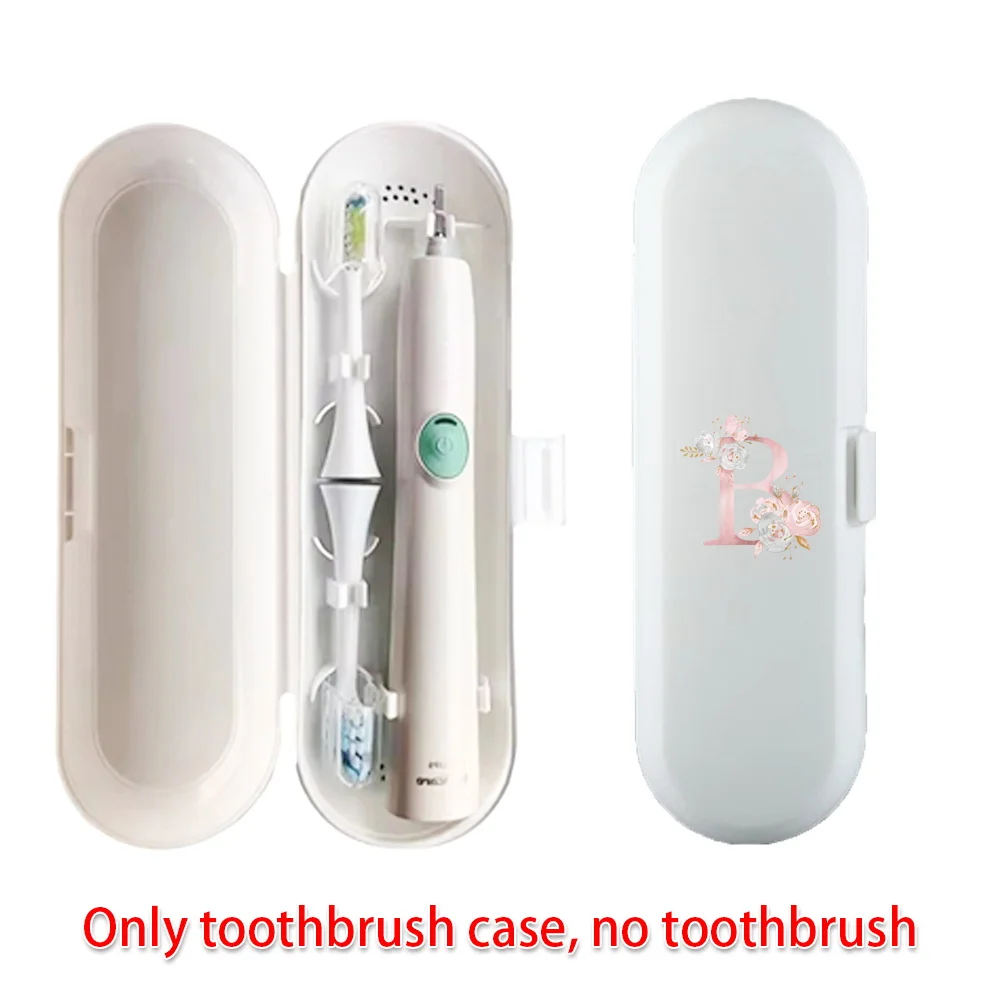 Portable Electric Toothbrush Dustproof Storage Box Electric Tooth Case Organizer Pink Flower Initial Name 26 Letters Pattern