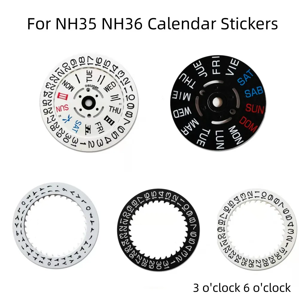 

Calendar Stickers Black/White Date Day Wheel Disc Fit 3 o'clock 6 o'clock For NH35 NH36 Movement