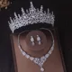 Luxury Silver Color Crystal Water Drop Bridal Jewelry Sets Rhinestone Tiaras Crown Necklace Earrings Wedding Dubai Jewelry Set