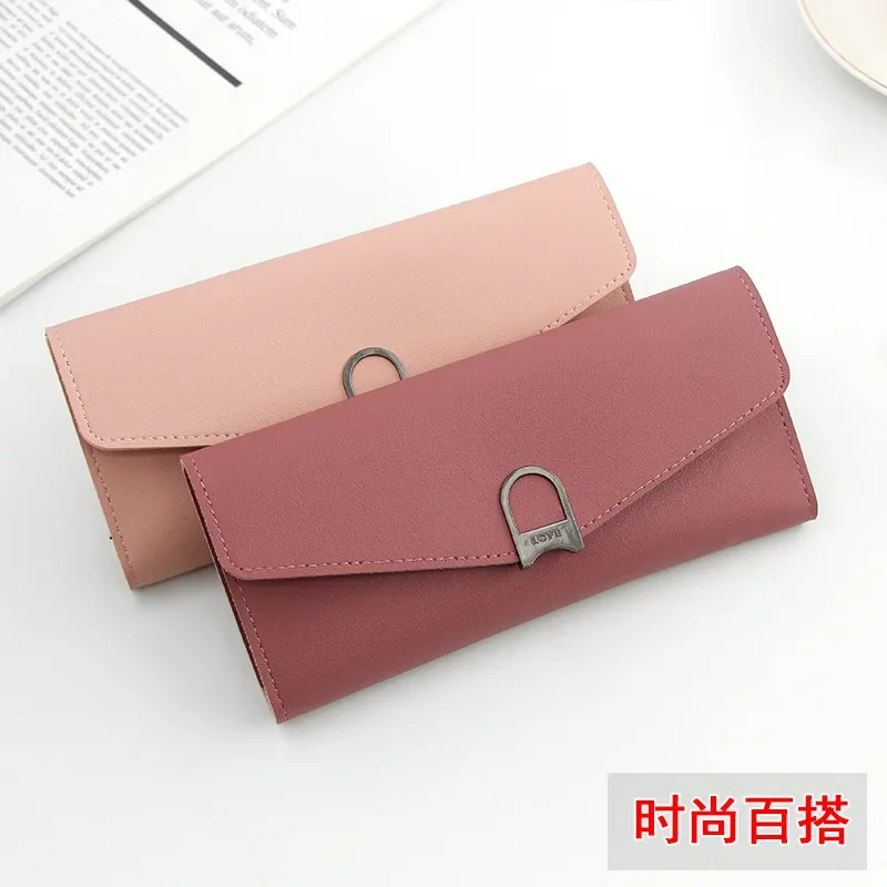 

New Fashionable and Versatile Simple Internet Celebrity Women's Long Wallet Big Tri-fold Fashion Solid Color Multi-card Coin