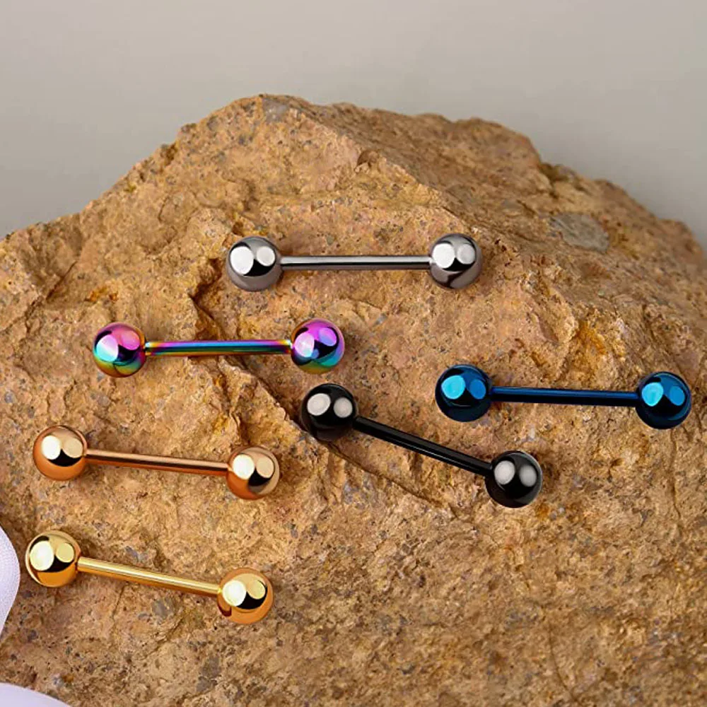 Piercing Jewelry 6PCS Titanium Tongue Rings Colorful Tongue Barbell 12mm 14mm 16mm 18mm
