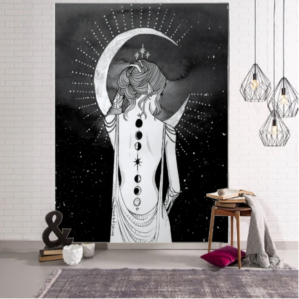 Fantasy Moon Goddess Background Decorative Tapestry Datura Bohemian Hippie Wall Decorative Tapestry Home Background Decorative