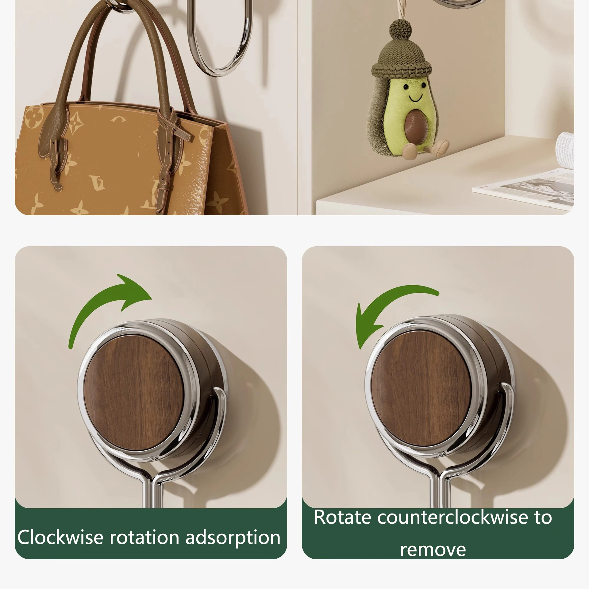 Hause Multi-funktionale Keine-punch Haken Licht Luxus Walnuss Badezimmer Veranda Mantel Haken Kreative Wand Hängen Lagerung Rack veranstalter – Detail 4