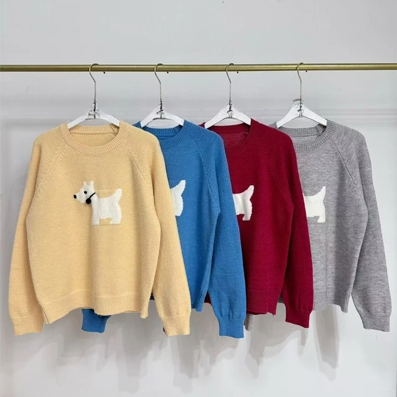 New Autumn and Winter Round Neck Long-sleeved Puppy Sweater Women's Fashion Casual Pullover Knitted Sweater Top