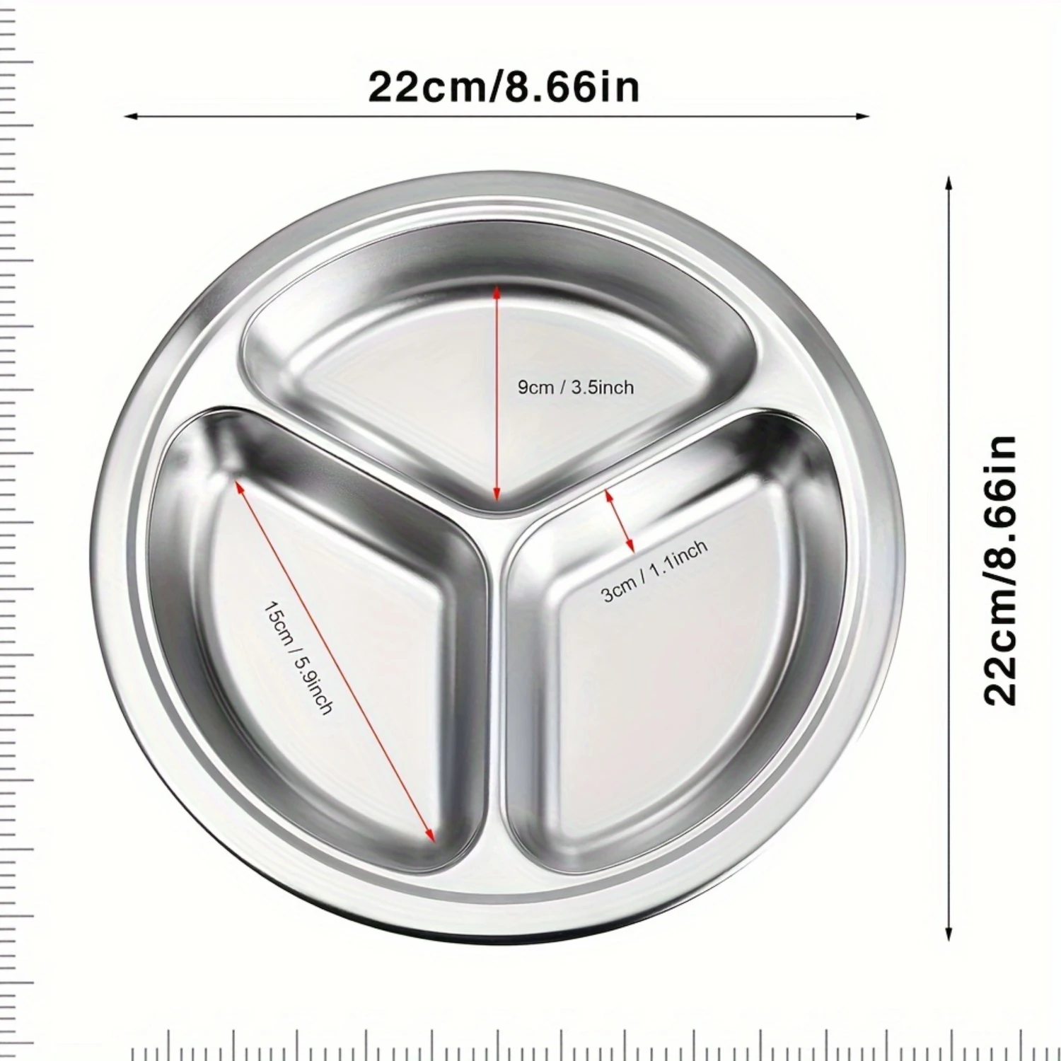 Stainless Steel Divided Dinner Plate 3 Sections for Portion Control Ideal for Camping Restaurants and Use