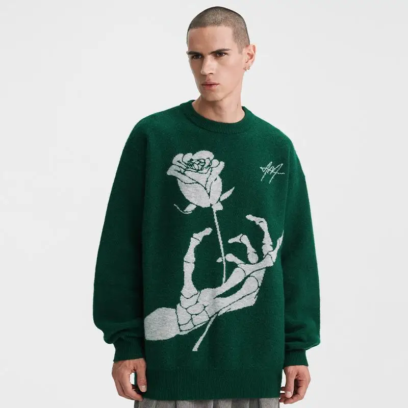 

American Style Autumn Winter Printed Sweater Colorblock Pullover Sweater Men Women'S Loose Long-Sleeved Knitted Sweater 2023 New