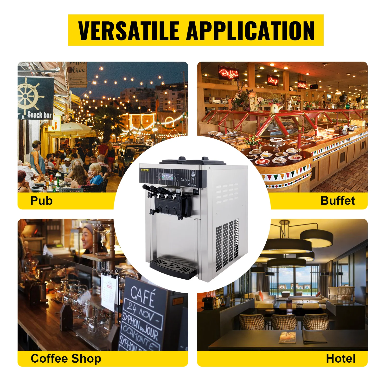 SIHAO 2200W Softeis-Maschine mit 3 Geschmacksrichtungen, kommerzielle Maschine mit LED-Display und Ein-Klick-Reinigung für Café, Bar, Geschäft – Detail 10