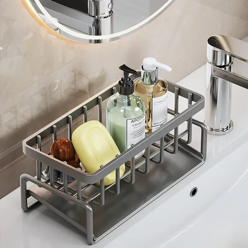 

Kitchen Sink Drain Rack Sponge Storage Faucet Holder Soap Space Aluminum Drainer Shelf Basket Organizer Bathroom Accessories