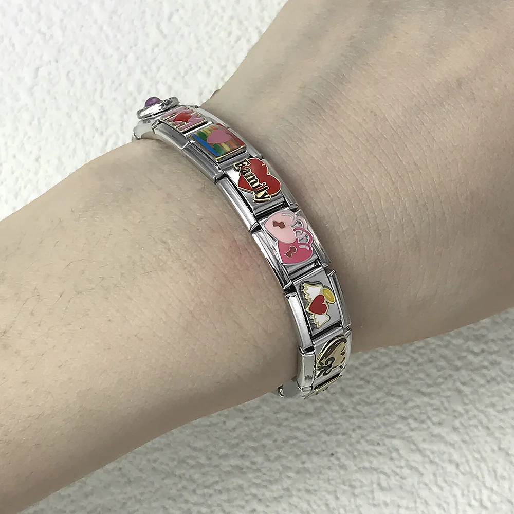 Y2K Damenmode Bunte Glasierte Rote Herz-Anhänger Passend für 9mm Armband Edelstahl DIY Damen Handkette Schmuck – Detail 4