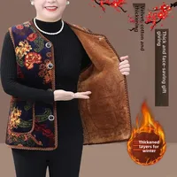 Winter Thickened Fleece-Lined Vest For Middle-Aged And Elderly Women Crew Neck Design Perfect For Cold Weather Scenarios