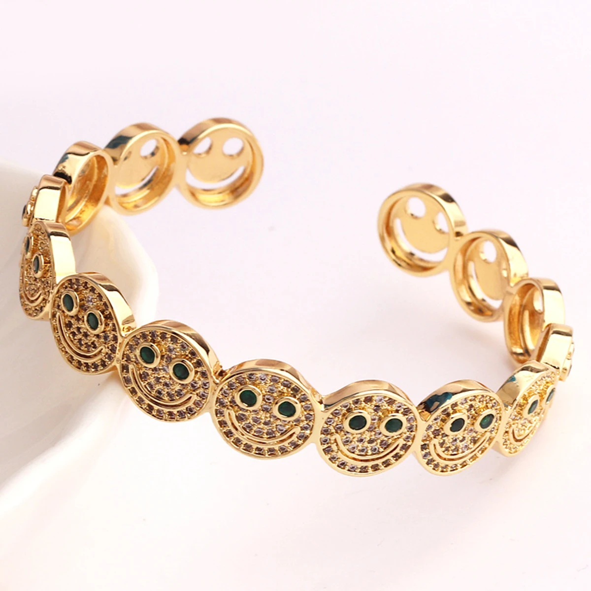 2024 New Retro Cubic Zirconia Smiling Face Open Bracelet for Unisex Office Party Friends Gift Jewelry Accessories 5