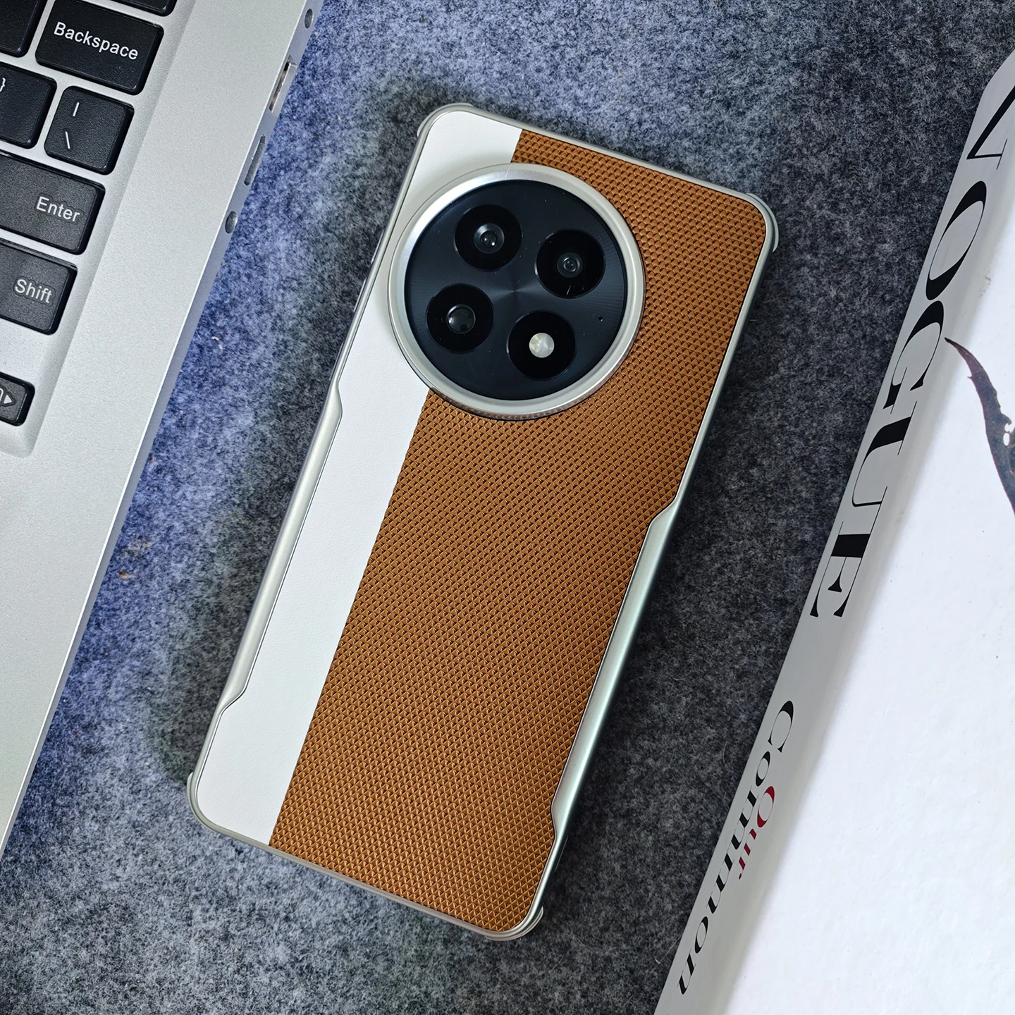 Classic Leather Texture Case with Electroplated Frame and Glare Camera Protection