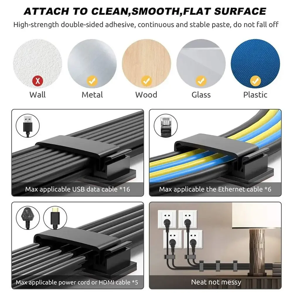 Self-adhesive Wire Holder Organizer Cable Clamp Cord Management Table Desk Storage Electrical Equipment Supplies Fixing Clip