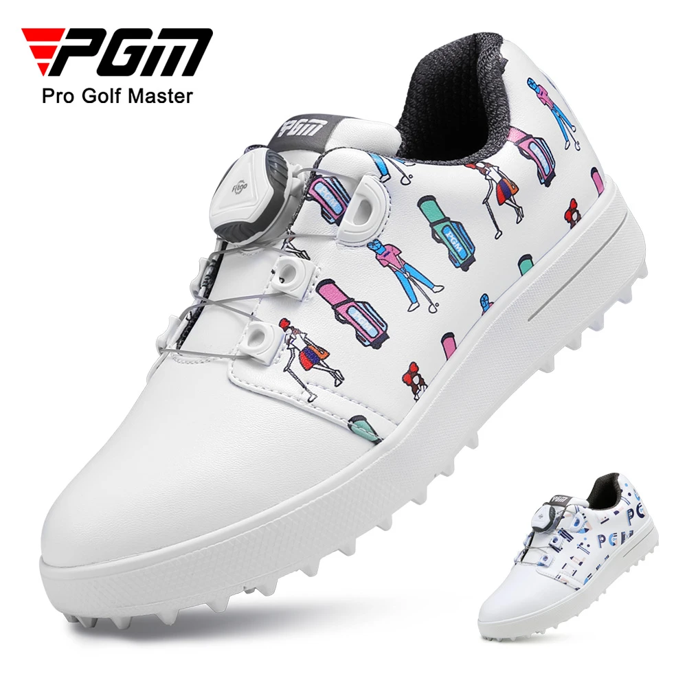 Pgm Kids Golf Shoes Knob Shoelaces Antiside Slip Waterproof Printing