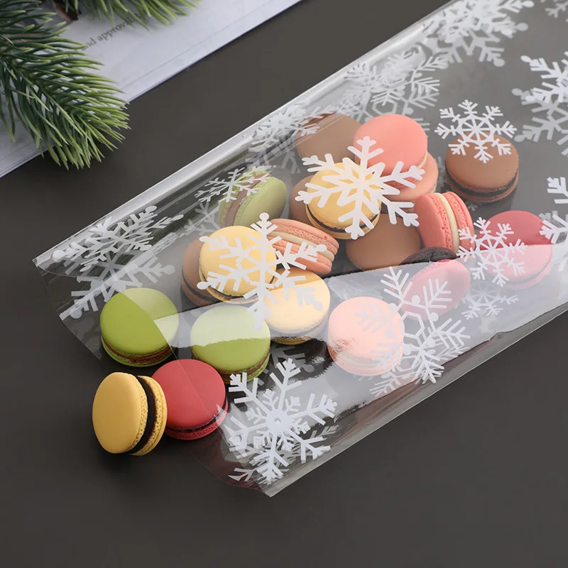 Snowflake Candy Bags Christmas Transparent Cookie Popcorn Packaging Plastic Bag Xmas Party Decorations Gift Bags for Children