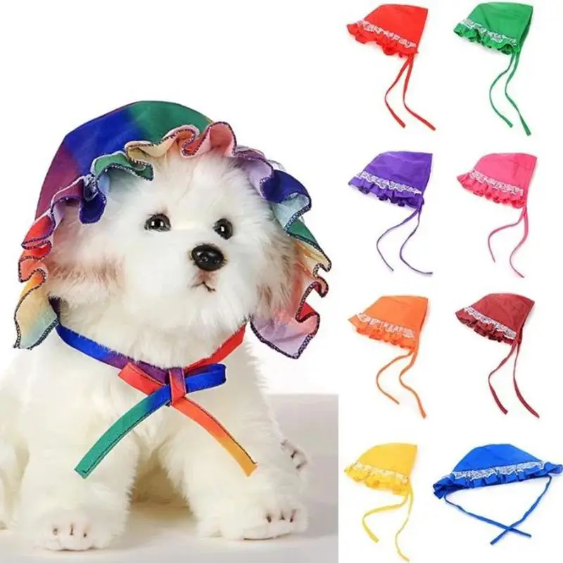 New Spring and Summer Pet Skirt Sun Hat Durable Breathable Puppy Kitten Lace Tie Hat Pet Clothing