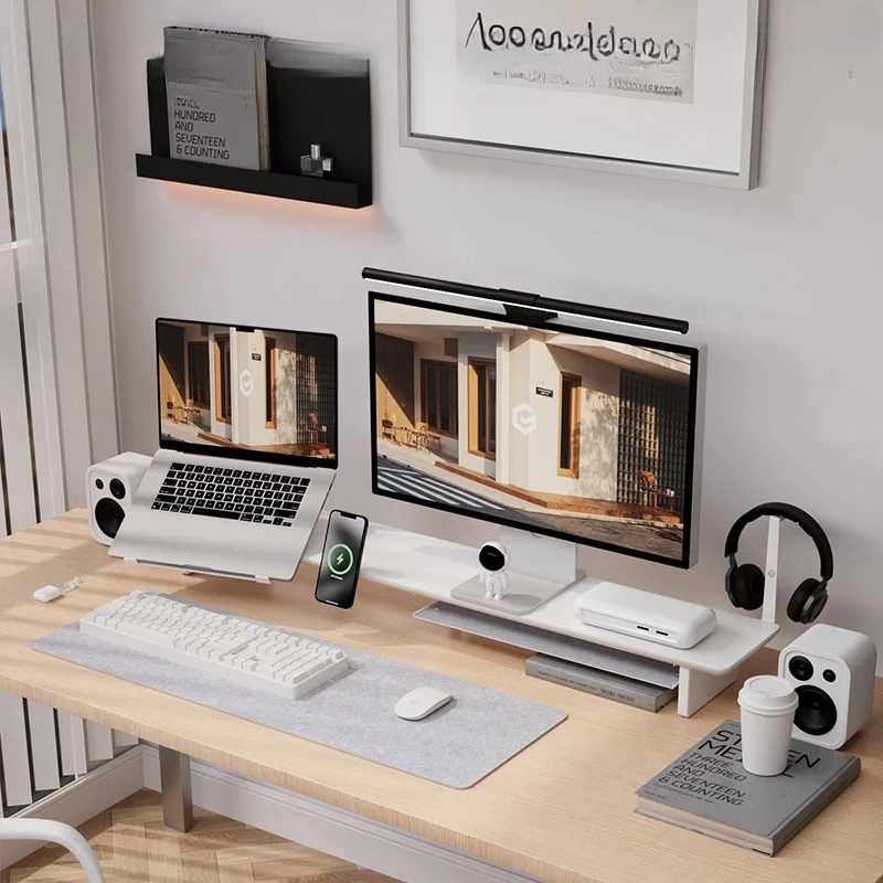 AFOOYO Monitor Stand Riser,31.5-Inch LED Light Wood Computer Monitor Stand With Adjustable Acrylic Legs,Desk Accessories Desktop Organizer Stand For, Computer,Laptop,Printer,PC TV Screen Riser,Black - View #10