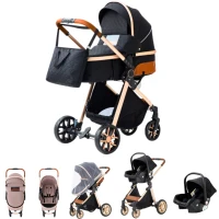 Poussette de bébé luxueuse 3 en 1, landau de voyage Portable, pliable, paysage haut, cadre en aluminium, voiture pour nouveau-né 6