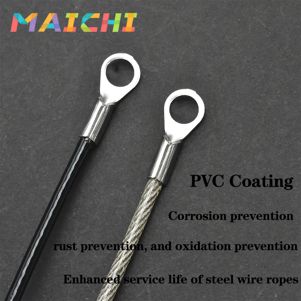 PVC Coated Stainless Steel Cable With Eyelets Short Wire Rope Lanyard Lock Security Chain Link 4PCS stainless steel wire rope steel wire rope