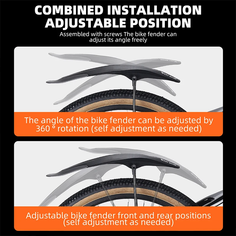 Bicycle Fender WEST BIKING 26-29 Inch MTB Fender Set Stable Front Mudguard Adjustable Rear Aileron Widened Mud Flaps XC Bicycle Accessories bicycle fender