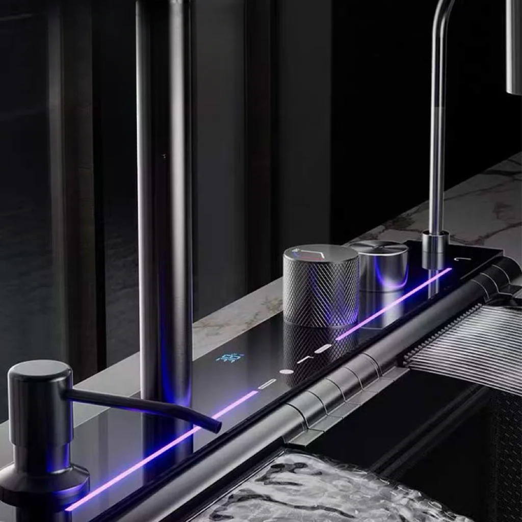 Kitchen Digital Display Waterfall Sink Nanohoneycomb Stainless Steel Single Sink Dishwasher Multifunctional