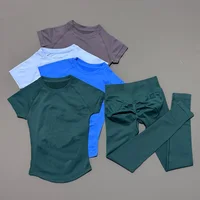 Ensemble 2 pièces pour femme, couleur unie, t-shirt à manches courtes décontracté d'été, pantalon long taille haute, tenue de sport douce et respirante pour tous les jours 3
