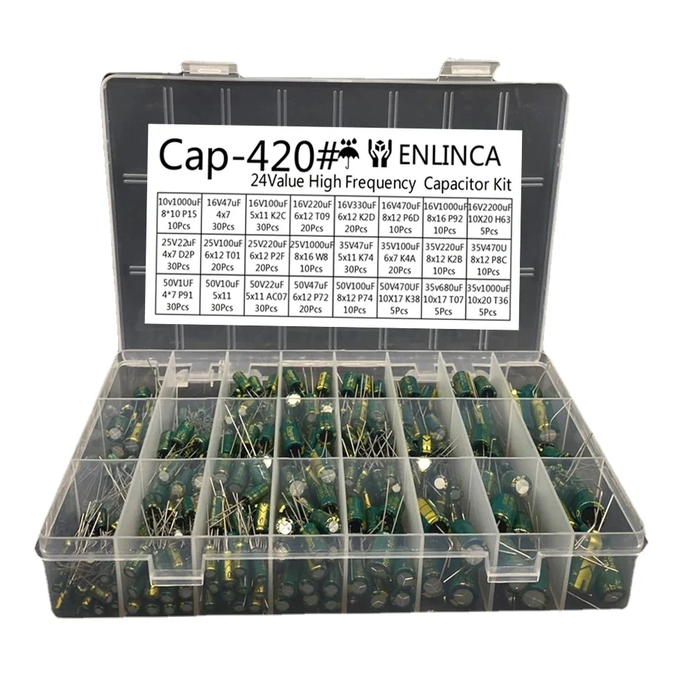고주파 커패시터 키트 알루미늄 전해 커패시터, 24 값, 16V, 25V, 35V, 5..