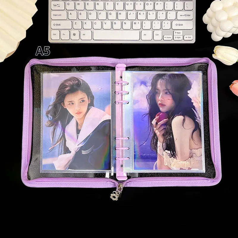 A5 Laser PP Sleeves Binder PostCards Bag Guka 3/5 Inch Album Collect Refill Pocket Organizer Stationery Suppl 10pcs/Set photo album