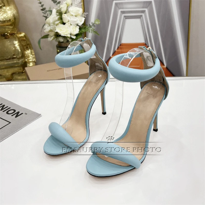Women Sandals Stiletto Heel Back Zip Real Leather