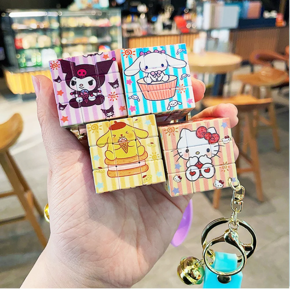 

Kawaii Sanrio Hello Kitty Keychain Cinnamoroll Kuromi Anime Magic Cubes Keyring Bag Pendant Girl Stress Relief Toy Key Chains