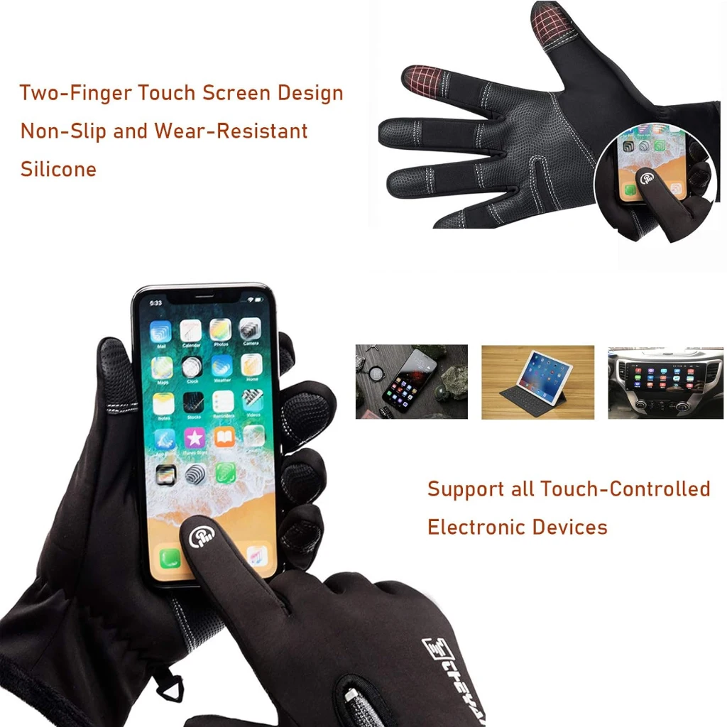 1 Pair Winter Velvet Touch Gloves-Windproof, Touch Screen Compatible, Knit Fabric, Blend, Zipper Closure for Men and Women