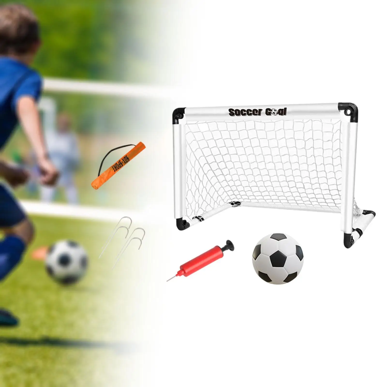 Foldable Kids Soccer Goal with Ground Stakes, Includes Ball & Easy Assembly Portable Football Net for Children's Outdoor Games
