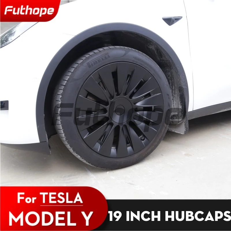 Futhope 테슬라 21-24 모델 Y용 성능 허브 캡, 휠 캡, 풀 커버 교체, 자동차 커버 액세서리, 19 인치, 4 개 