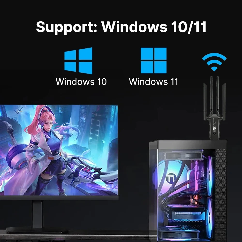 AX3000 USB3.0 WiFi 어댑터 듀얼 밴드 2.4G/5G 802.11AX WiFi 6 네트워크 카드 무선 와이파이 수신기 동글 드라이버 무료 (윈도우10/11 호환)