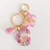 26 Letter Keychain Pink Glitter Resin Butterfly Tassel Decoration Car Key DIY Keychain Pendant Keychain Kawaii Lanyard  Love 3
