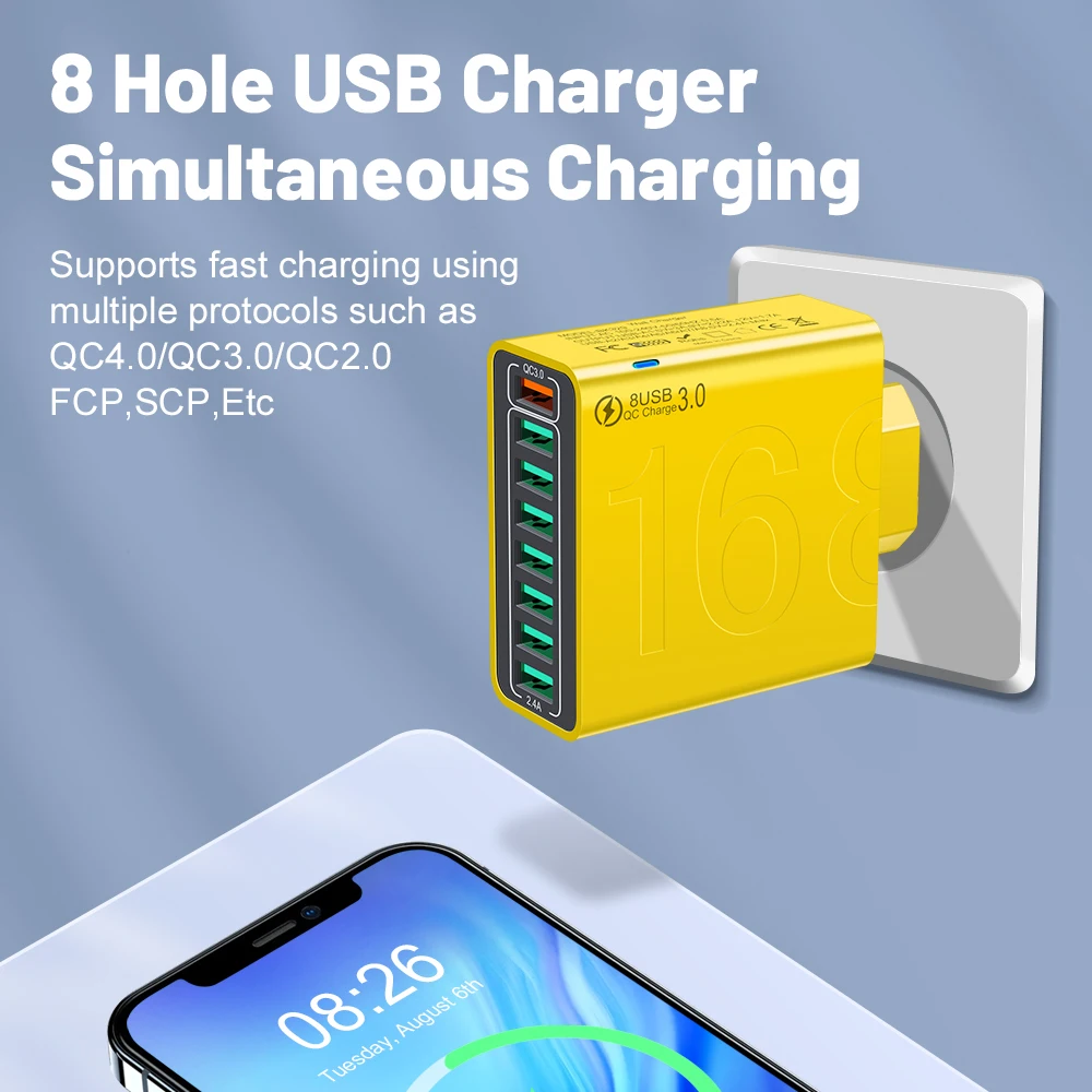 Total 150W 8 Port USB Charger Fast Charging Adapter Wall Adapter For Samsung Xiaomi iPhone Quick Charge 3.0 Mobile Phone Charger
