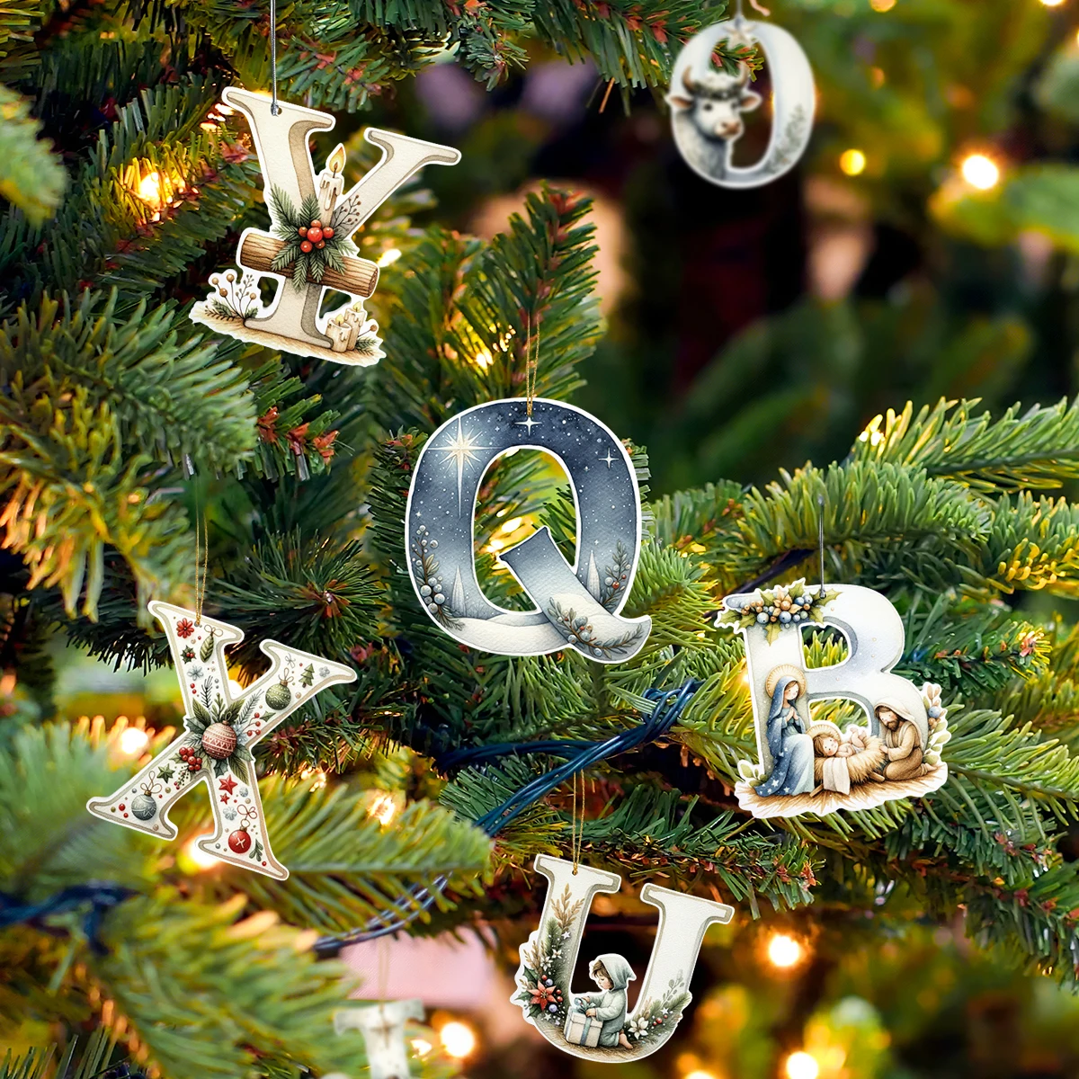 1 Christmas tree letter pendant PVC material, 26 Nativity, angel letter home decoration pendants, warm and healing style of indo
