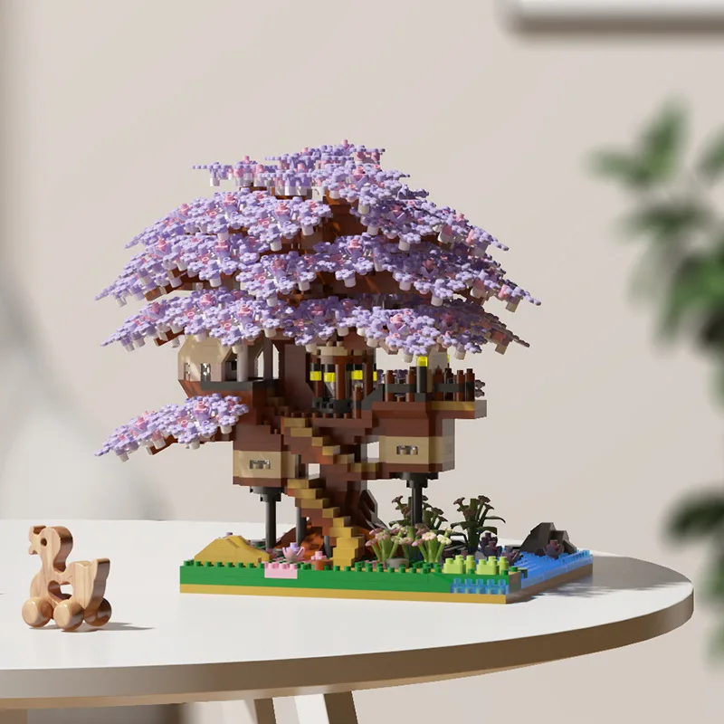 DIY Sakura Tree Building Blocks Set Diy Cherry Blossom Bricks with Light Treehouse Model Ornament Romantic Gift for Girlfriend