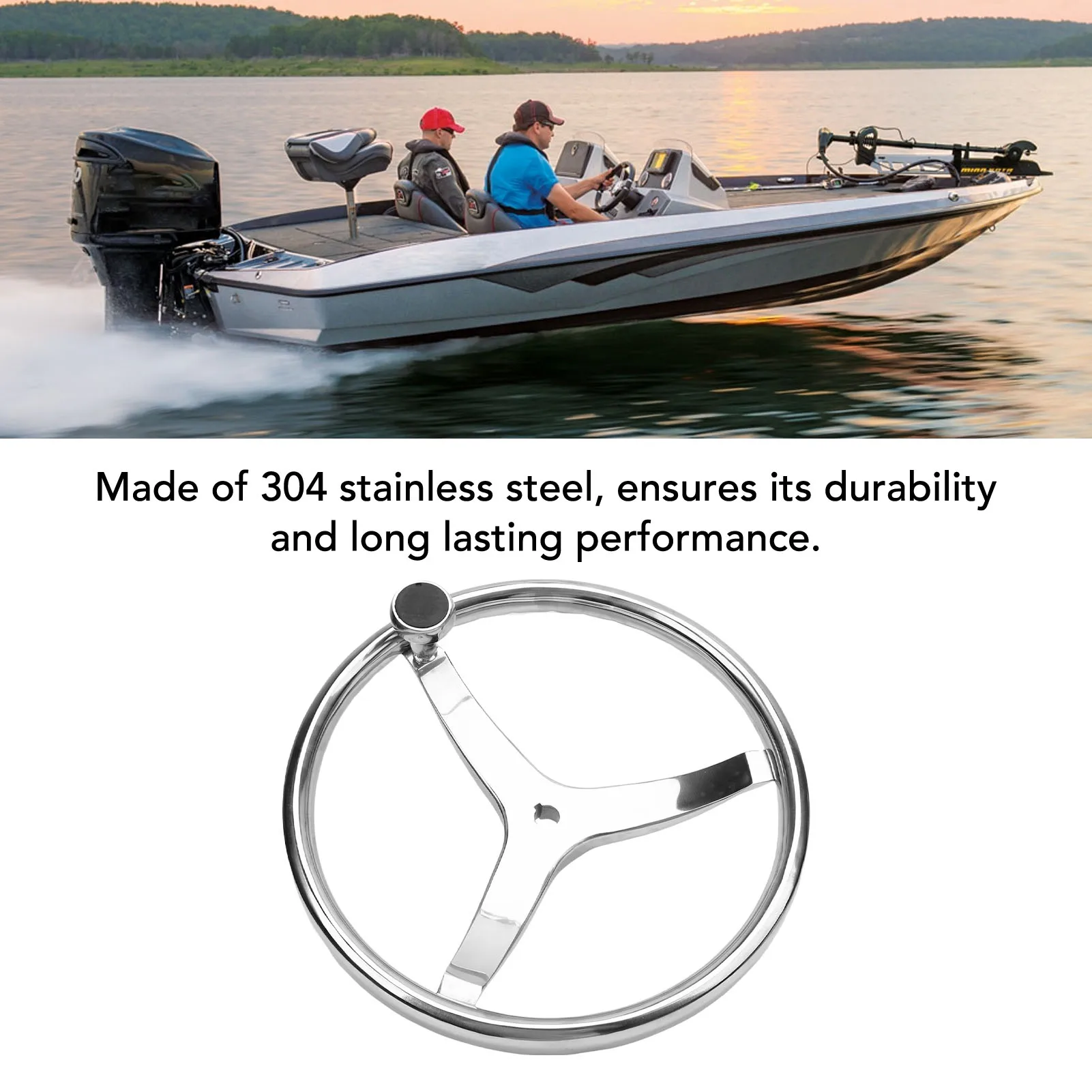 Marine Steering Wheel Replacement 13-1/2 Inch Stainless Steel Boat Steering Wheel  3 Spoke for 3/4 Inch Tapered Shaft