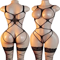 Sous-vêtements en résille sexy pour femmes, soutien-gorge ouvert, costume de batterie avec bas en dentelle, ensemble de lingerie porno sans entrejambe, Hot 7.0 1